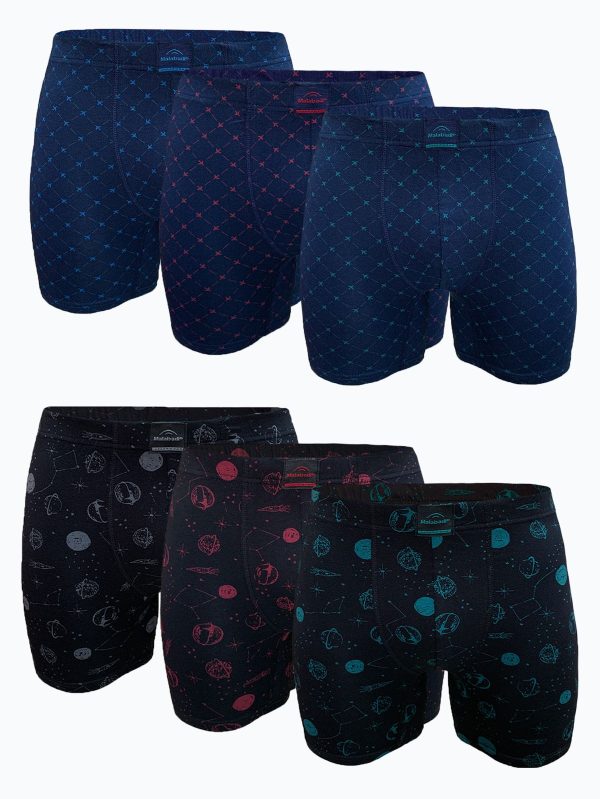 DFN Erkek Lacivert Siyah Desenli 6 lı Premium Collection Modal Uzun Boxer 6M250