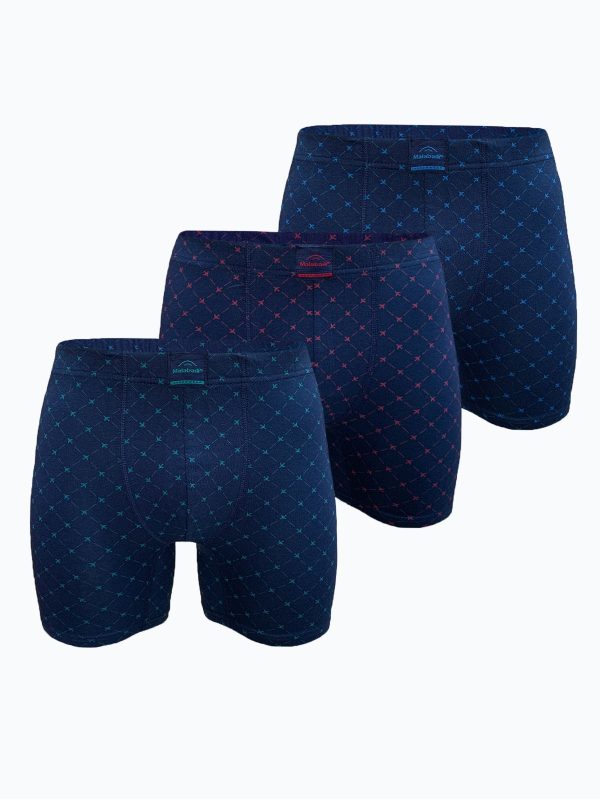 DFN Erkek 3 lü Lacivert Desenli Premium Collection Modal Uzun Boxer 3M250