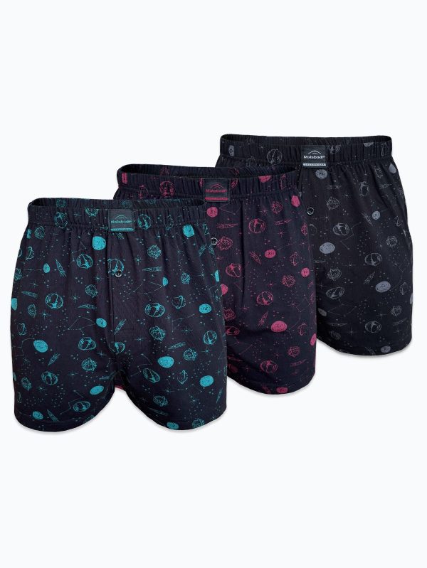 DFN Erkek 3 lü Siyah Premium Collection Desenli Geniş Kalıp Büyük Beden Modal Boxer 3M90254