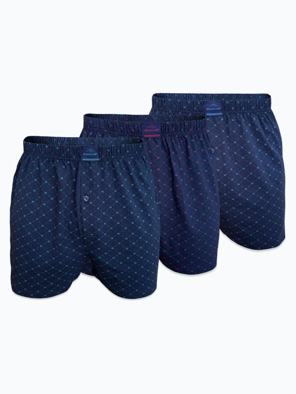 DFN Erkek 3 lü Lacivert Premium Collection Desenli Geniş Kalıp Büyük Beden Modal Boxer 3M90254